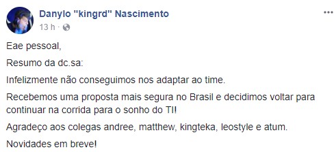 Durou menos de um mês time com jogadores brasileiros e peruanos no Dota 2 ggsg