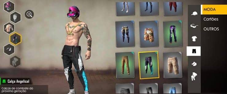 Imagem da aba de personalização das roupas do seu personagem, mostrando um homem com calças do jogo e camiseta a escolher.