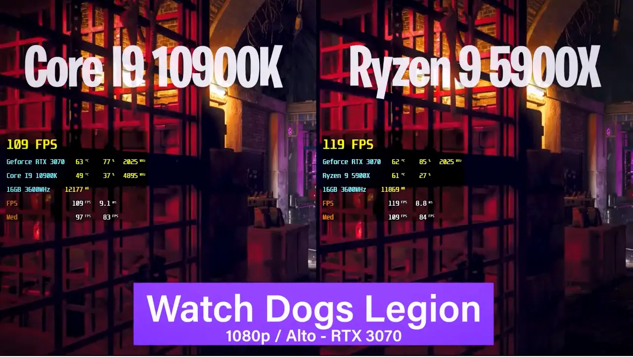 Ryzen 9 5900X vs Core I9 10900K em 16 Games 1080p | RTX 3070 2 AMD Ryzen 5900X