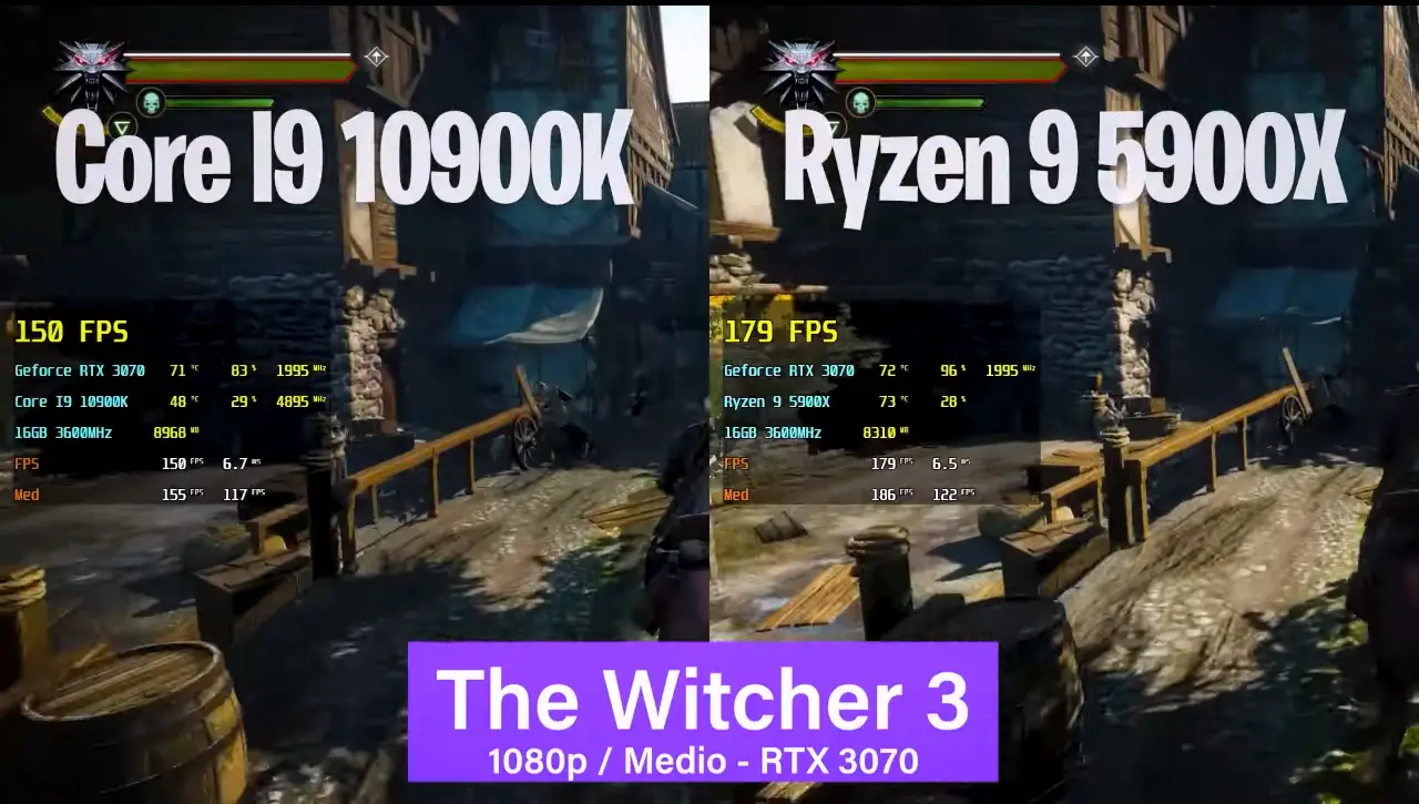Ryzen 9 5900X vs Core I9 10900K em 16 Games 1080p | RTX 3070 8 AMD Ryzen 5900X