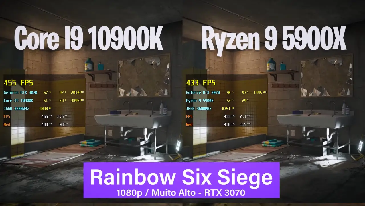 Ryzen 9 5900X vs Core I9 10900K em 16 Games 1080p | RTX 3070 14 AMD Ryzen 5900X