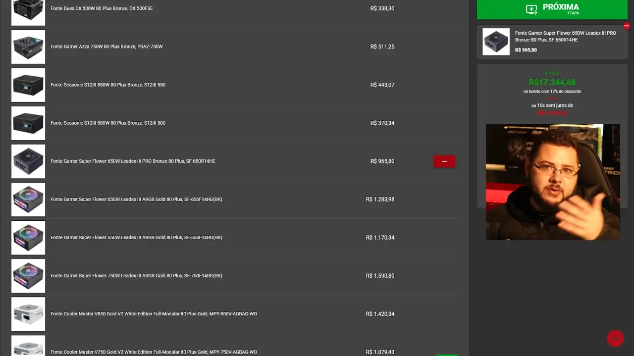 Como montar um PC gamer pelo novo sistema de Monte seu PC 11 Fonte
