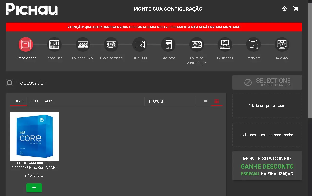 Como montar um PC gamer pelo novo sistema de Monte seu PC 4 11600KF