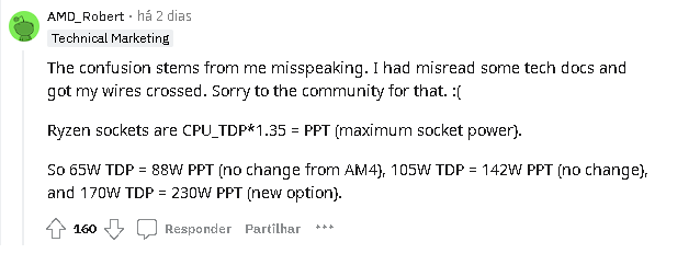 AMD corrige informação sobre TDP da série Ryzen 7000 2 AMD corrige informação sobre TDP da série Ryzen 7000 imagem reproducao reddit.png