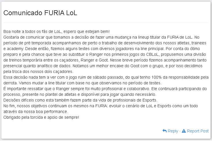 LoL: Ranger é colocado na reserva da FURIA 2 LoL: Ranger é colocado na reserva da FURIA Imagem Reproducao Twitter @MestroPierre.png