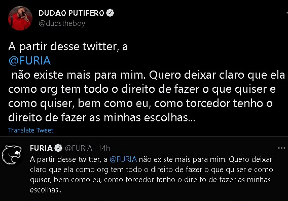 LoL: Ranger é colocado na reserva da FURIA 3 LoL: Ranger é colocado na reserva da FURIA tuites furia dudstheboy.png