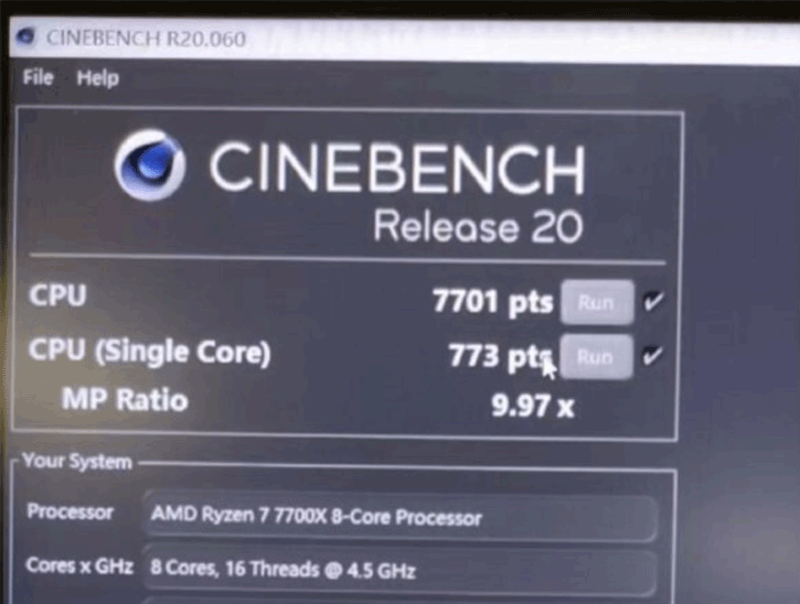 Vaza pontuação do Ryzen 7 7700X no Cinebench R20 2 Vaza pontuação do Ryzen 7 7700X no Cinebench R20 Imagem Reproducao Guru3D.png