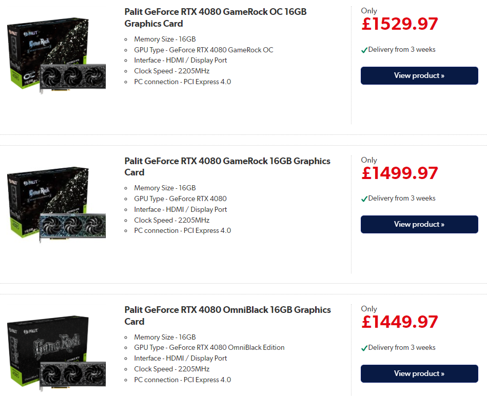 Modelo da GeForce RTX 4080 da Palit aparece em site de revendedor europeu 2 Palit RTX 4080