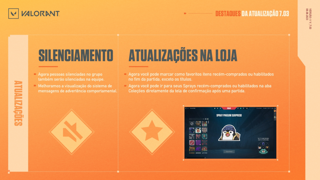 VALORANT: Patch 7.03 traz ajustes no comportamento de jogador e atualizações da loja 2 VALORANT: Patch 7.03 traz ajustes no comportamento de jogador e atualizações da loja imagem 2023 08 08 105733521