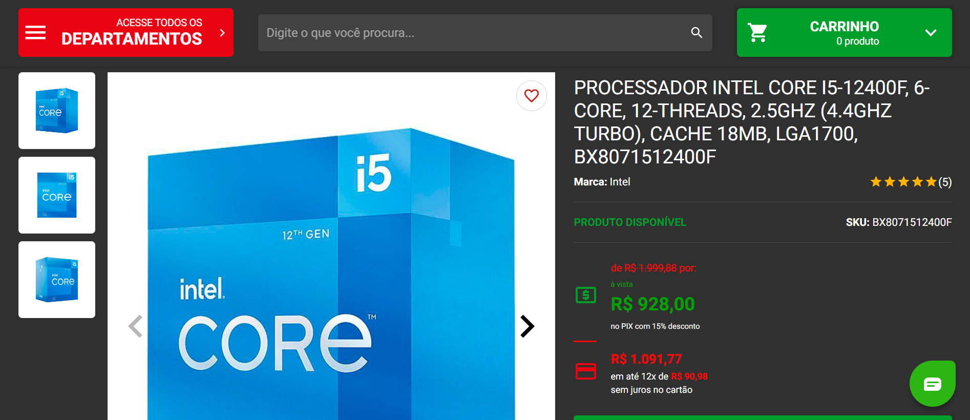 Intel Core I5 12400F