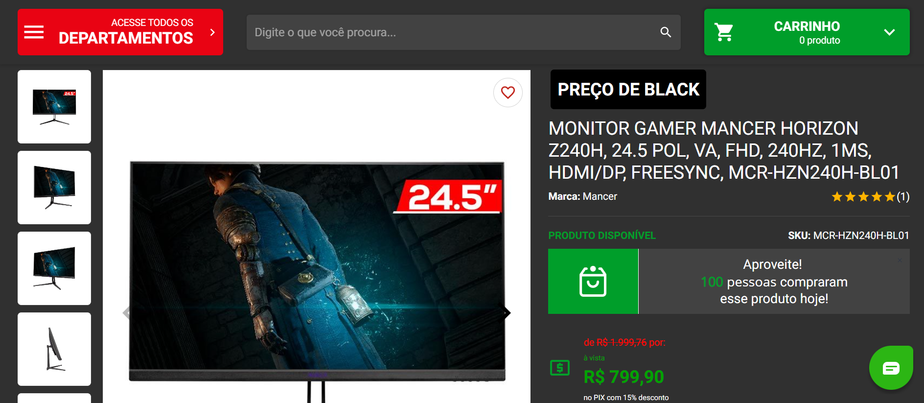 Melhores descontos em monitores na Black Friday 2023 2 Mancer Horizon Z240H