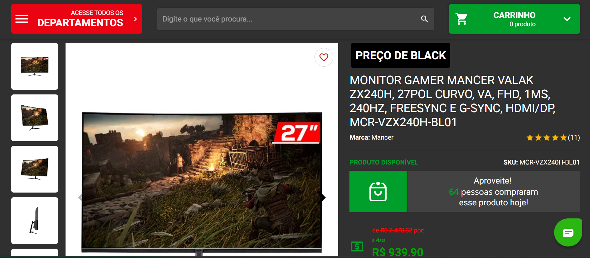 Melhores descontos em monitores na Black Friday 2023 3 Mancer Valak ZX240H