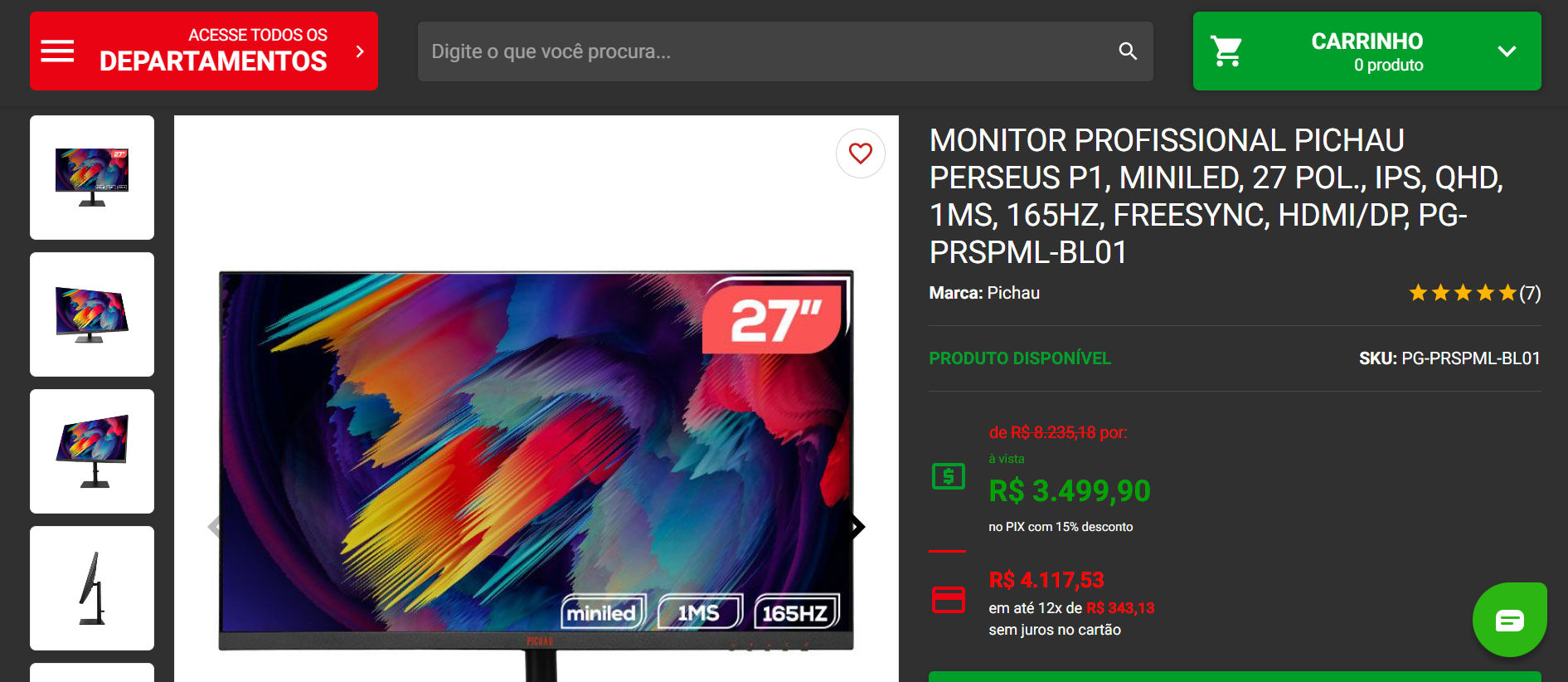 Melhores descontos em monitores na Black Friday 2023 6 Pichau Perseus P1