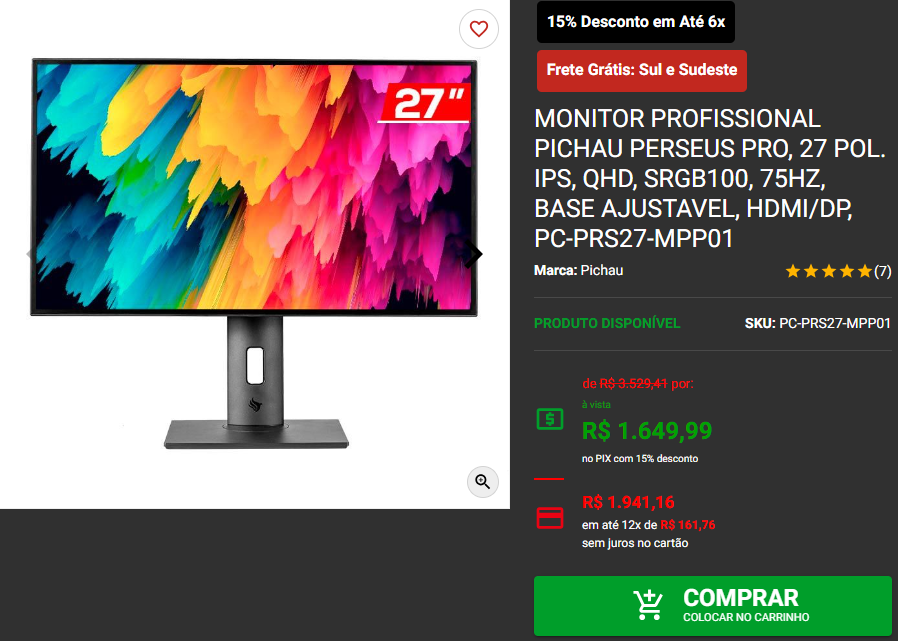 Qualidade e custo benefício: 3 Monitores em Promoção na Pichau Captura de tela 2024 08 01 185036.png