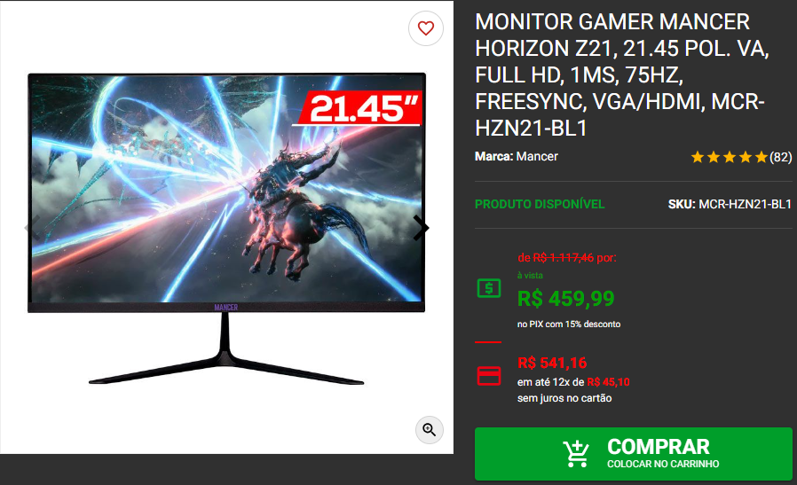 Monitor gamer em promoção: 3 opções abaixo dos R$1000 Captura de tela 2024 08 02 165447.png