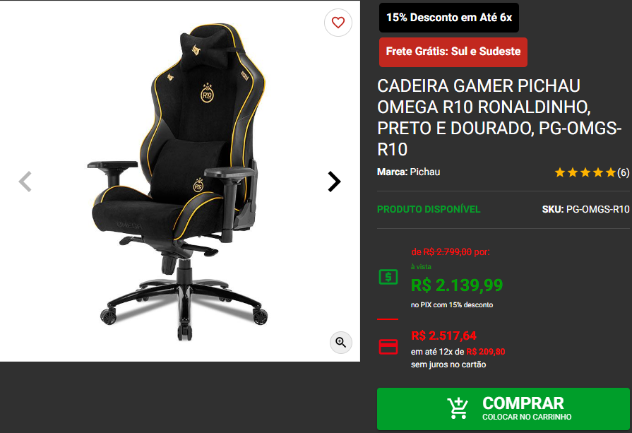 Conforto e preço baixo: 3 cadeiras gamers Pichau em promoção 4 Conforto e preço baixo: 3 cadeiras gamers Pichau em promoção Captura de tela 2024 08 06 152957.png