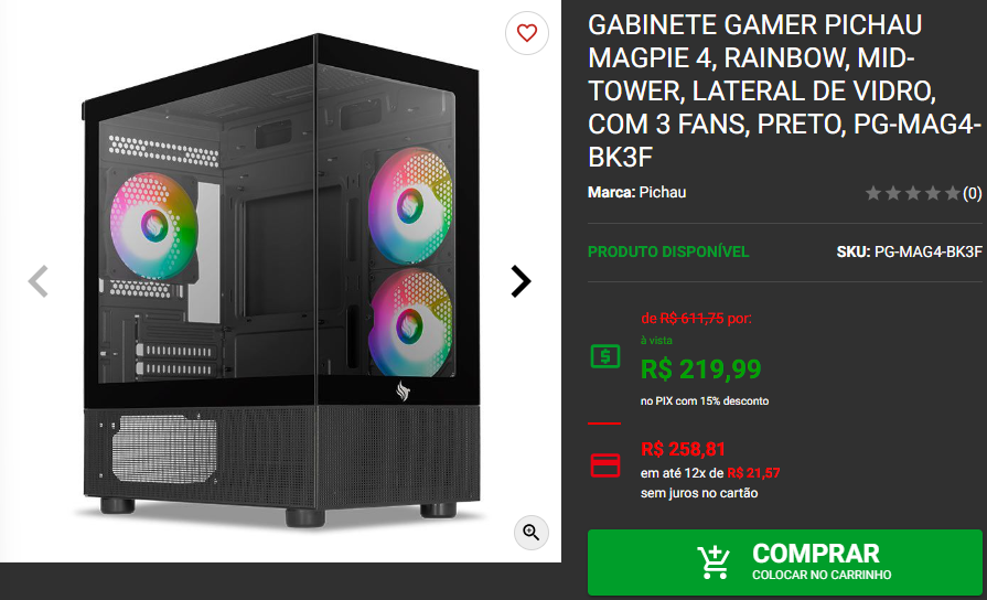 Gabinete Aquário: 3 opções da Pichau em promoção Captura de tela 2024 08 09 171446.png