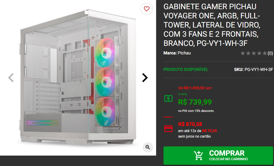 Gabinete Aquário: 3 opções da Pichau em promoção Captura de tela 2024 08 09 173128.png
