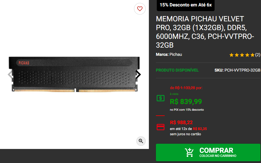 Memória RAM: 3 opções DDR5 da Pichau em promoção Captura de tela 2024 08 13 141158.png