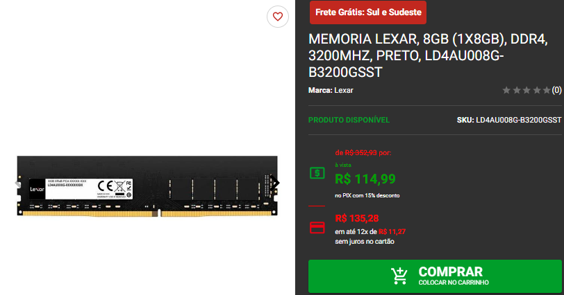 Memória RAM: 3 opções da marca Lexar em promoção 2 Memória RAM: 3 opções da marca Lexar em promoção Captura de tela 2024 08 22 124423.png