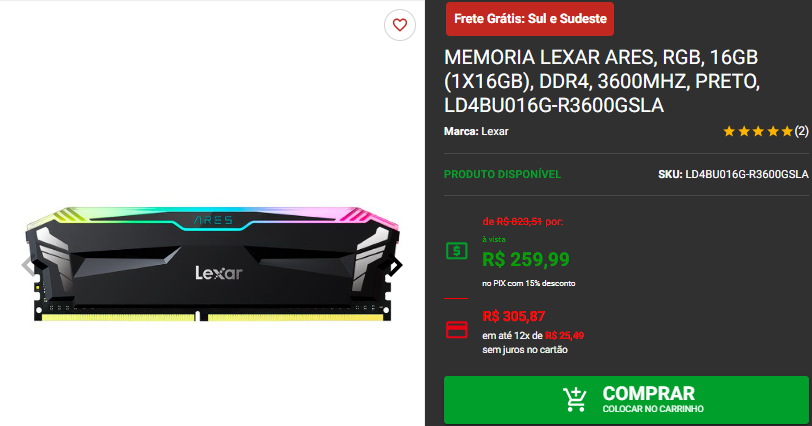 Memória RAM: 3 opções da marca Lexar em promoção 3 Memória RAM: 3 opções da marca Lexar em promoção Captura de tela 2024 08 22 130139.png