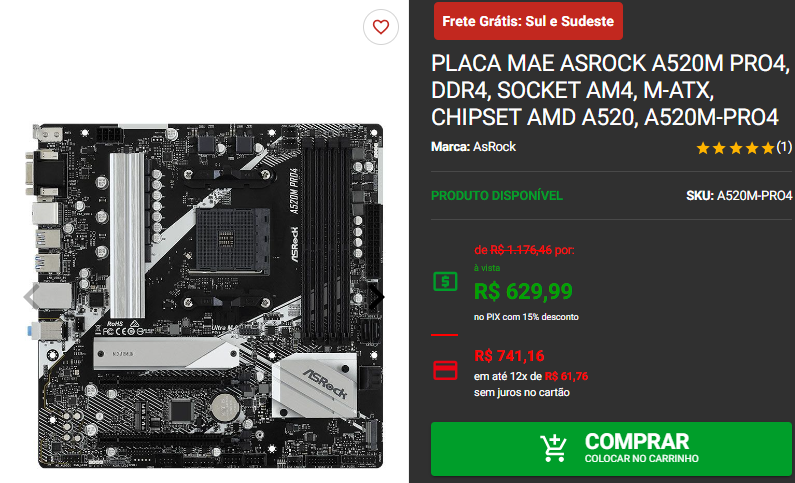 Placa mãe: 3 opções de A520M em promoção na Pichau Captura de tela 2024 09 04 173550.png