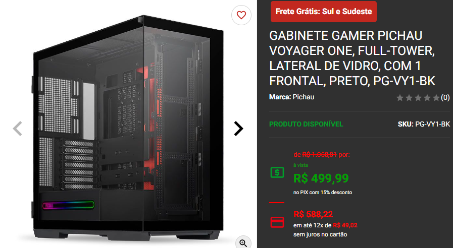 Promoção na Pichau: 3 gabinetes gamers pretos Captura de tela 2024 09 10 182321.png