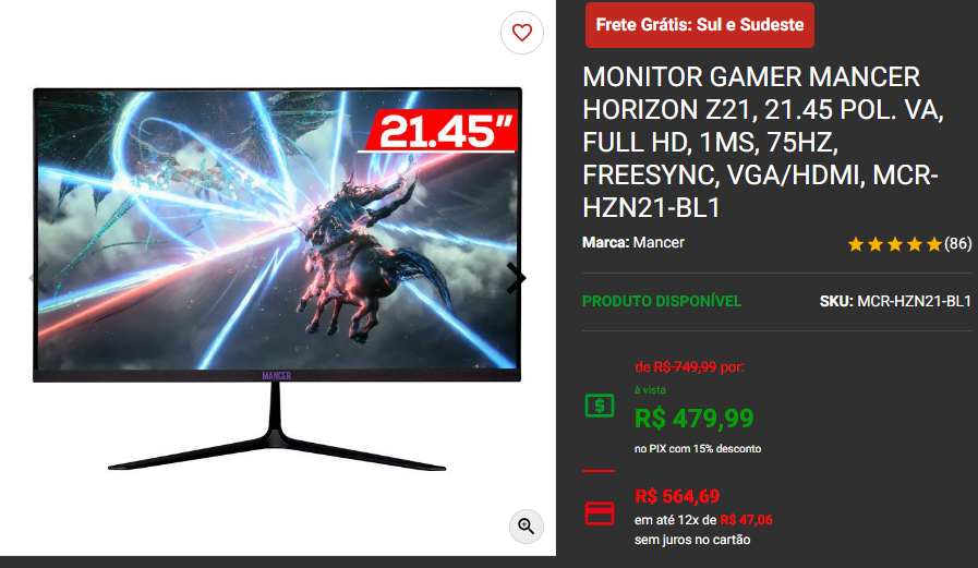 Monitor Gamer: 3 melhores opções abaixo dos R$ 600 Captura de tela 2024 09 12 184922