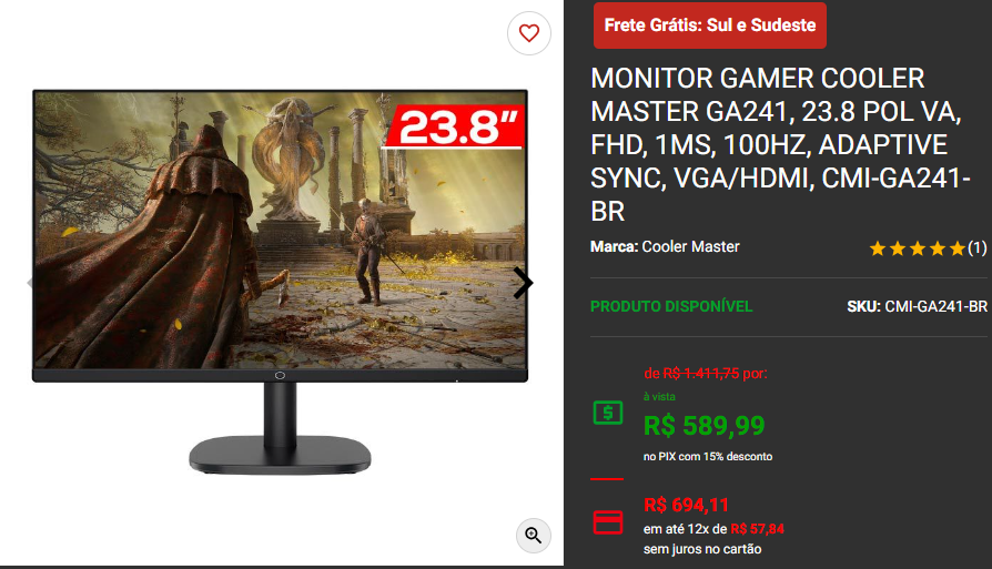 Monitor Gamer: 3 melhores opções abaixo dos R$ 600 Captura de tela 2024 09 12 185435