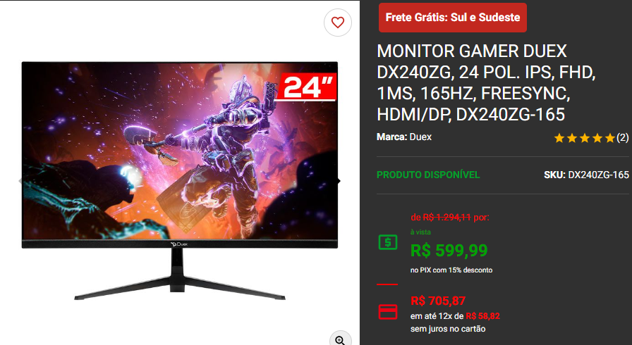 Monitor Gamer: 3 melhores opções abaixo dos R$ 600 Captura de tela 2024 09 12 185934