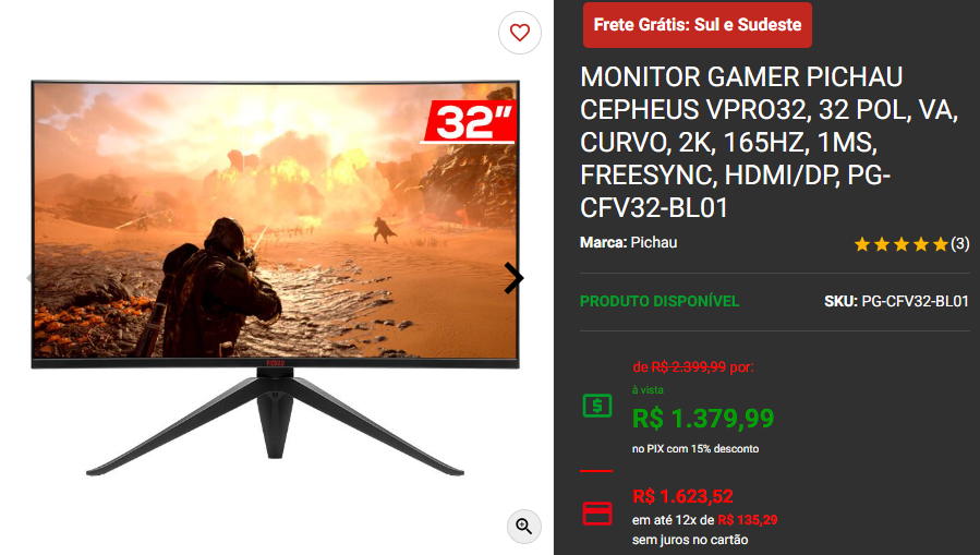 Monitor gamer: 3 opções com mais de 30 Polegadas em promoção na Pichau Captura de tela 2024 09 16 180551.png