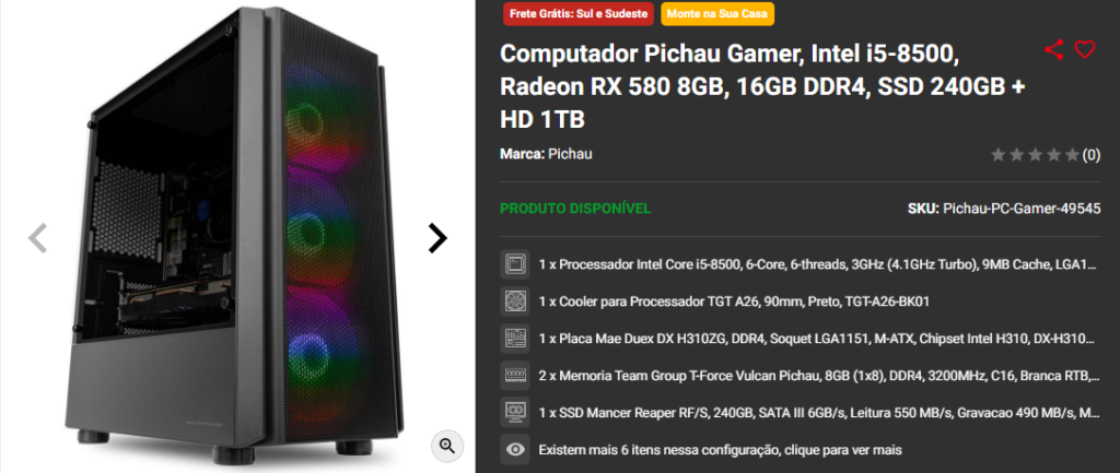 RX 580: 3 PCs Gamers de Entrada em promoção Captura de tela 2024 09 18 170544