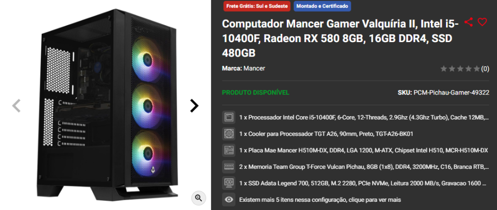RX 580: 3 PCs Gamers de Entrada em promoção Captura de tela 2024 09 18 171348