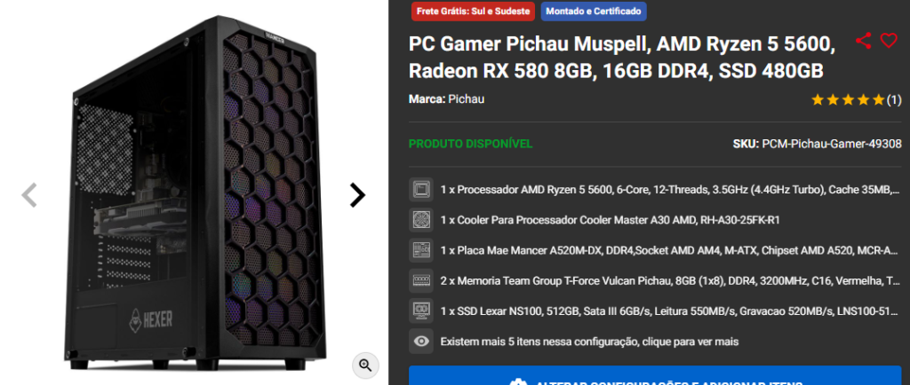 RX 580: 3 PCs Gamers de Entrada em promoção Captura de tela 2024 09 18 171818