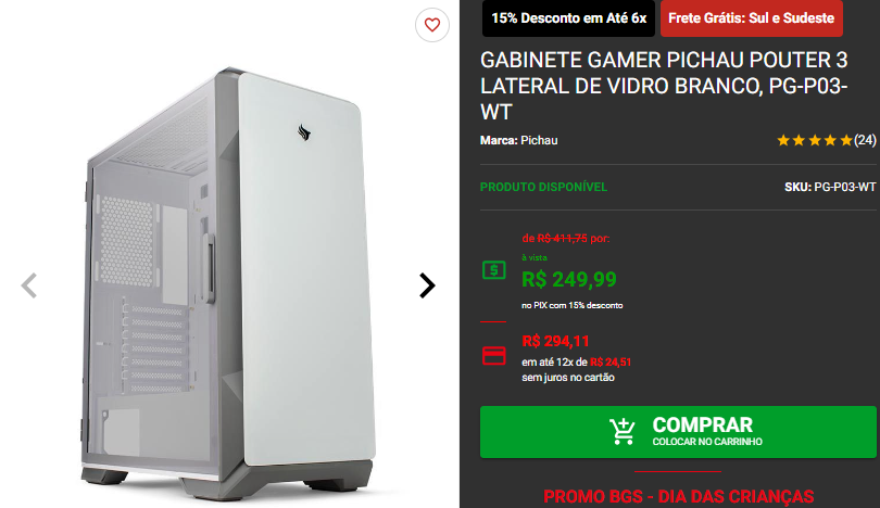 Gabinete Gamer Pichau: 3 opções para aproveitar a Promo BGS 3 Gabinete Gamer Pichau: 3 opções para aproveitar a Promo BGS Captura de tela 2024 09 30 165817.png