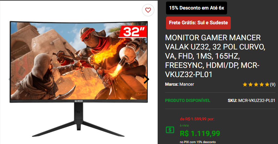 Monitor Gamer: 3 com painel VA em promoção na Pichau 4 Monitor Gamer: 3 com painel VA em promoção na Pichau Captura de tela 2024 10 02 172646.png