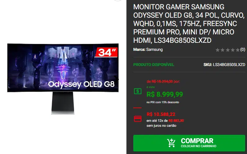 Monitor Gamer: 3 telas OLED em promoção na Pichau Captura de tela 2024 10 04 104604.png