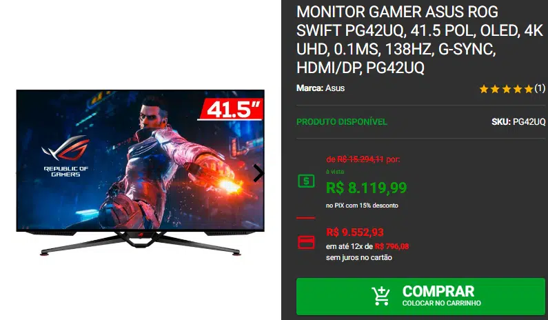 Monitor Gamer: 3 telas OLED em promoção na Pichau Captura de tela 2024 10 04 104933.png