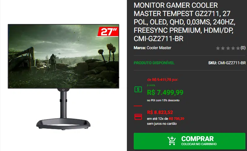 Monitor Gamer: 3 telas OLED em promoção na Pichau Captura de tela 2024 10 04 105232.png