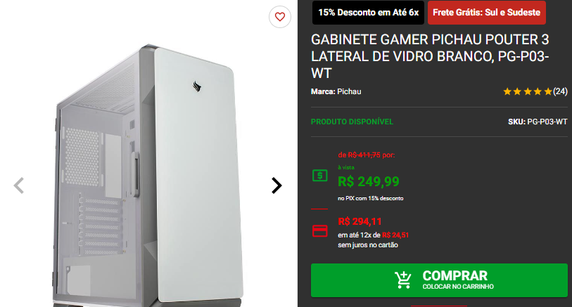 Gabinete Gamer: 3 opções da Pichau por menos de R$ 300 Captura de tela 2024 10 15 174631.png