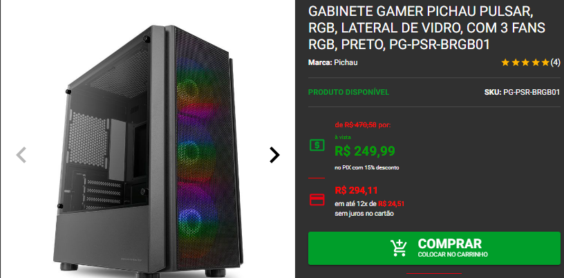 Gabinete Gamer: 3 opções da Pichau por menos de R$ 300 Captura de tela 2024 10 15 175022.png