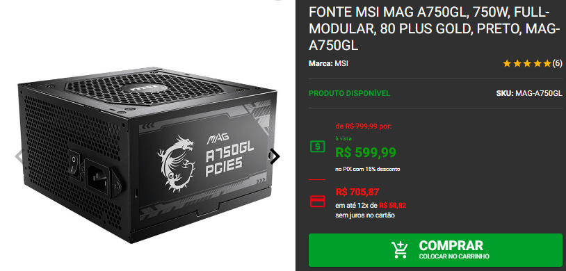 Fonte com 80 Plus Gold: 3 opções de alta durabilidade em promoção Captura de tela 2024 10 16 153503.png