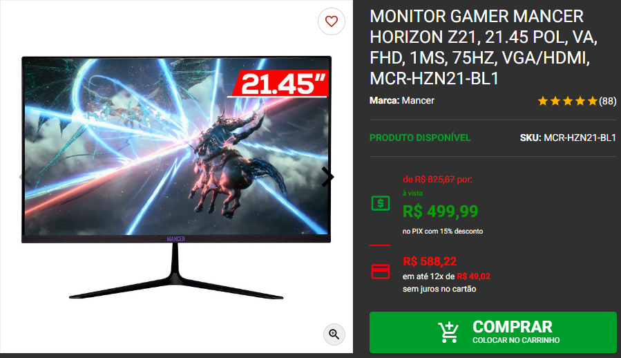 Monitor Gamer: 3 opções de entrada em promoção Captura de tela 2024 10 17 172601.png
