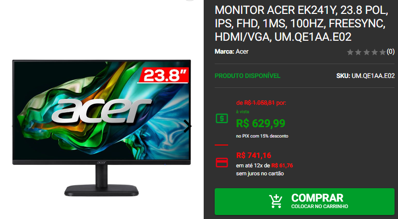 Monitor Gamer: 3 opções de entrada em promoção Captura de tela 2024 10 17 172838.png