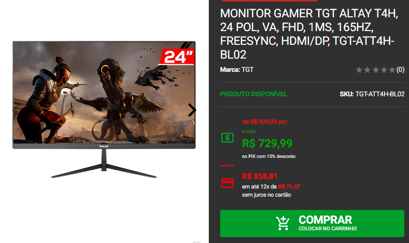 Monitor Gamer: 3 opções de entrada em promoção Captura de tela 2024 10 17 173152.png