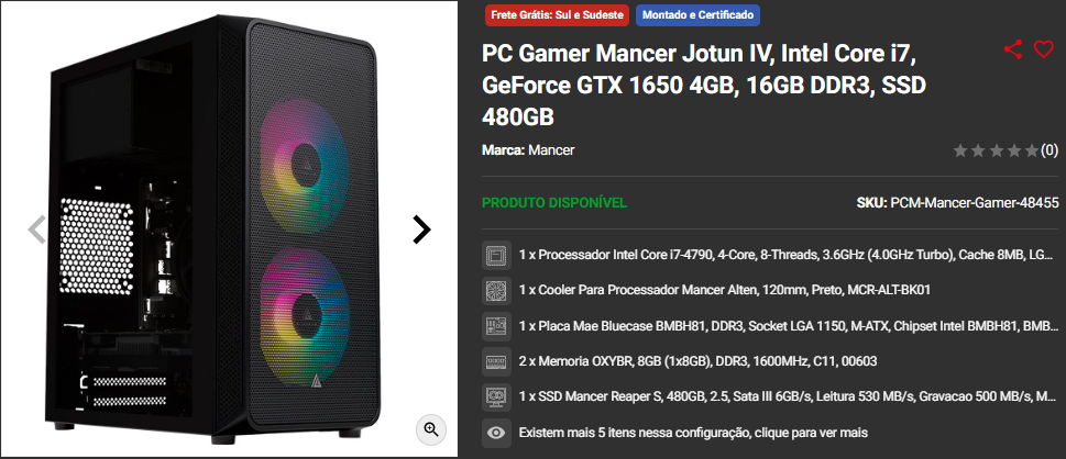 GTX 1650: 3 opções de PC Gamer equipado com placa de vídeo de entrada Captura de tela 2024 10 22 171054.png