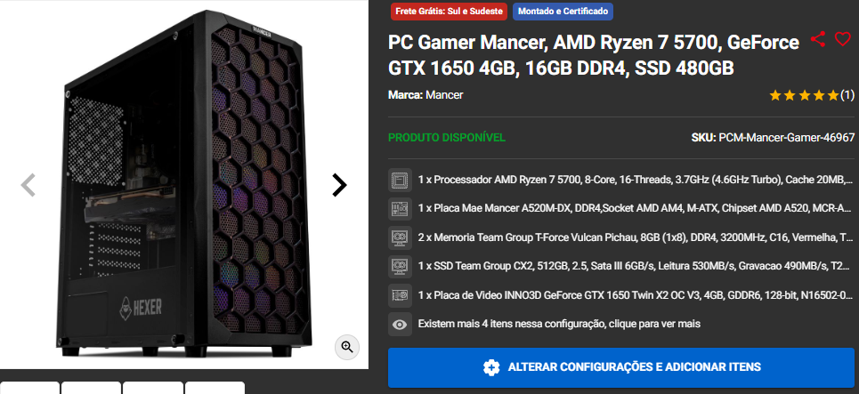 GTX 1650: 3 opções de PC Gamer equipado com placa de vídeo de entrada Captura de tela 2024 10 22 171507.png