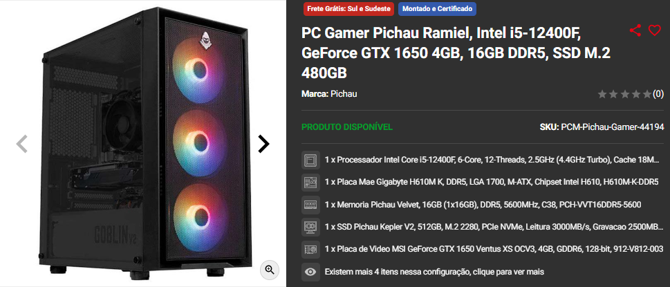 GTX 1650: 3 opções de PC Gamer equipado com placa de vídeo de entrada Captura de tela 2024 10 22 172031.png