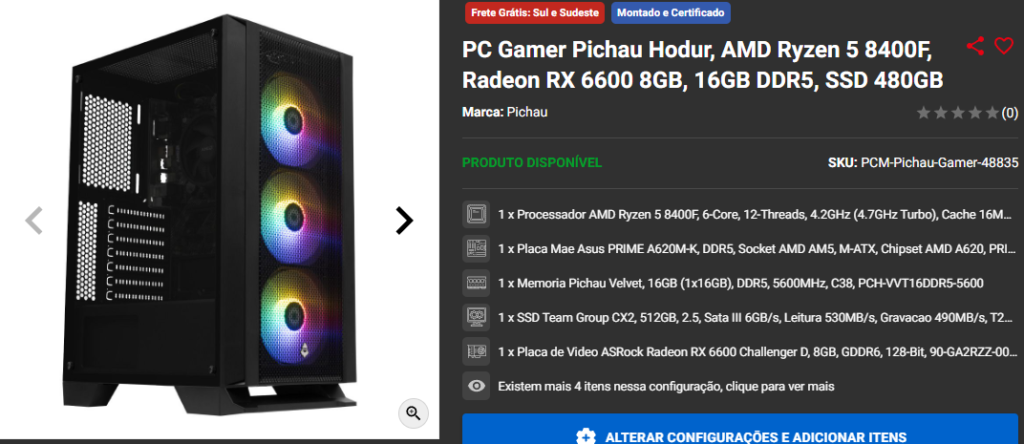 PC Gamer Completo: 3 opções com RX 6600 XT em promoção na Pichau Capture2024 10 09 175300