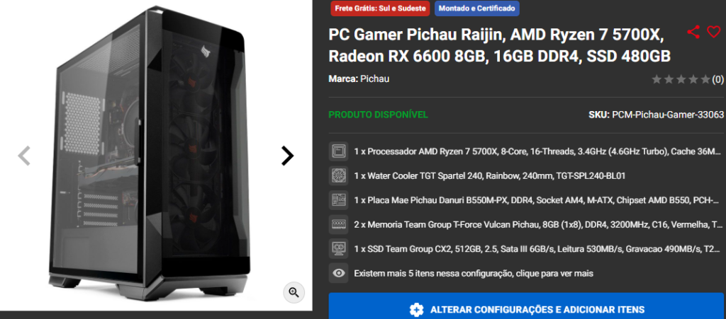 PC Gamer Completo: 3 opções com RX 6600 XT em promoção na Pichau Capture2024 10 09 175641